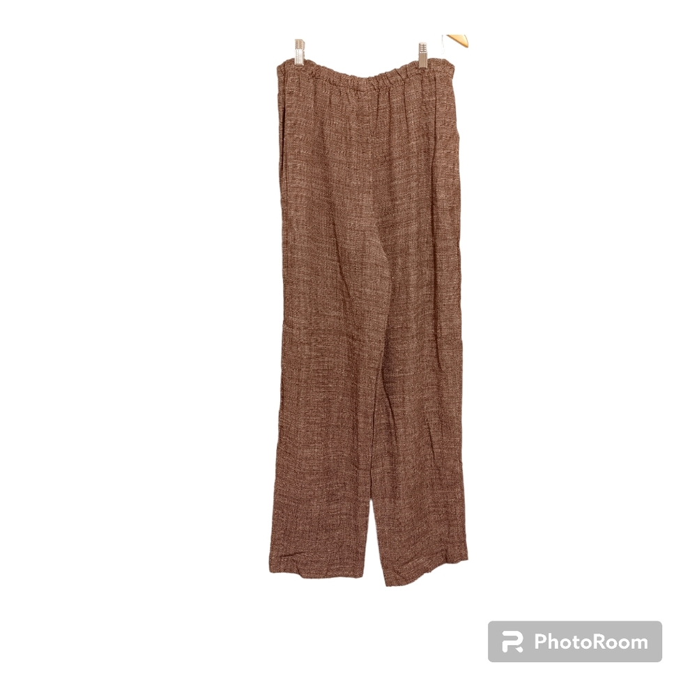 Eileen Fisher laundered linen rayon hopsack  Straight leg pant in paprika M